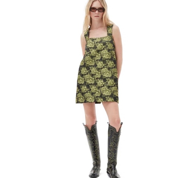 Ganni Lemon Zest Jacquard Suiting Floral Sleeveless Mini Dress Size 32 XXS 0 - Picture 1 of 13